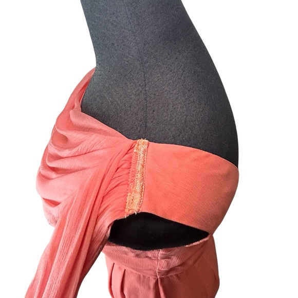 Retro Vintage 60s Coral Chiffon Draped Neckline Dress – Elegant Sleeveless Small - Picture 12 of 15